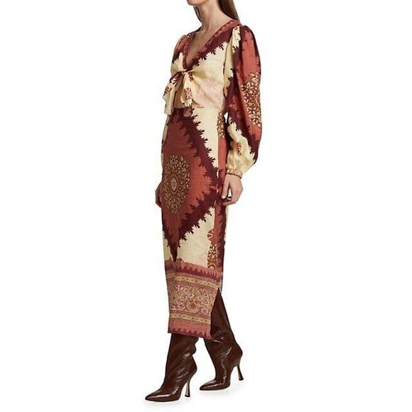 JOHANNA ORTIZ Sz 10 Sacred Soul Midi Dress Linen Midi Tie Front - Picture 15 of 16